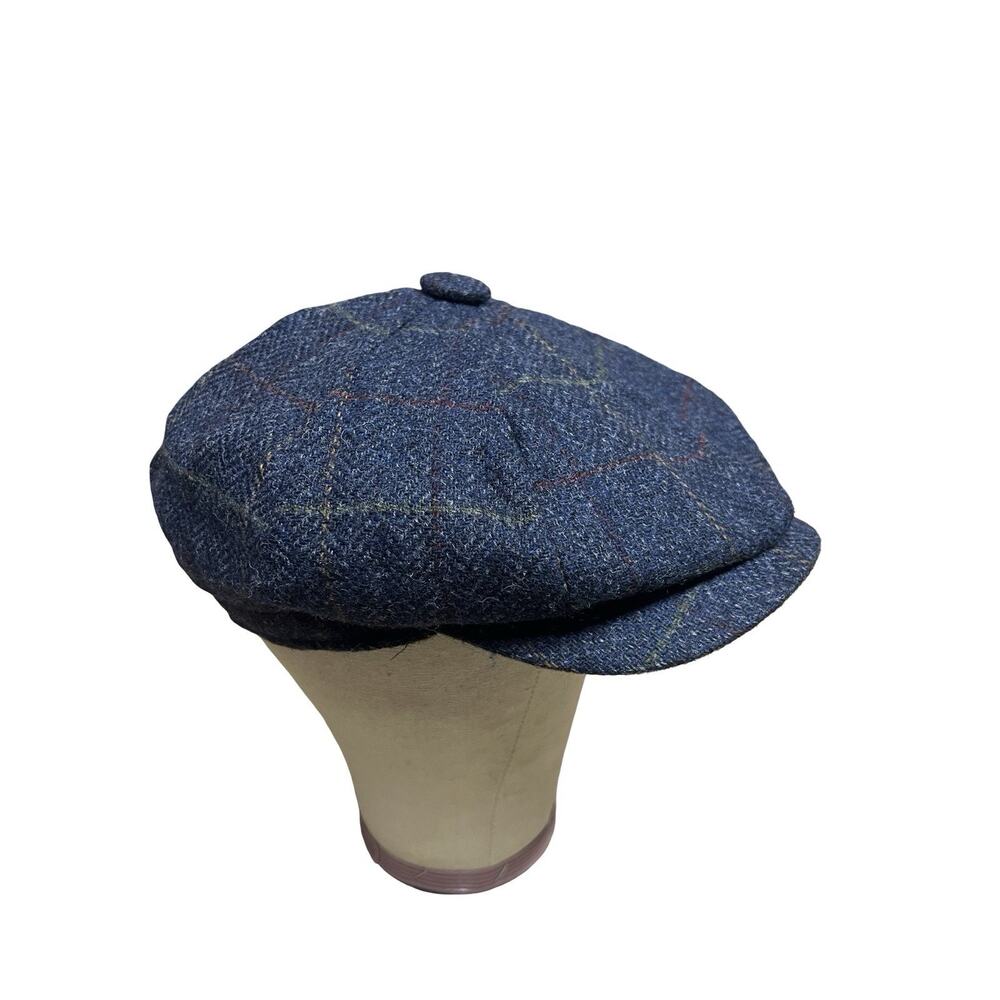 Peter James Wool Flat Driver Cap Blue Plaid Cabbie Newsboy Gatsby Sz L Britain